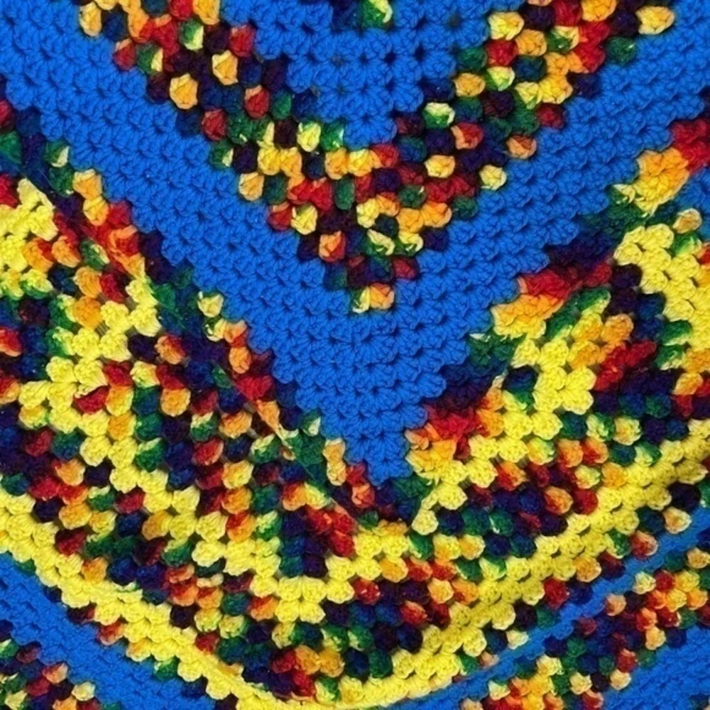 Handmade Granny Square Crocheted Blanket Baby Blanket Rainbow Pattern 35 x 37.5”